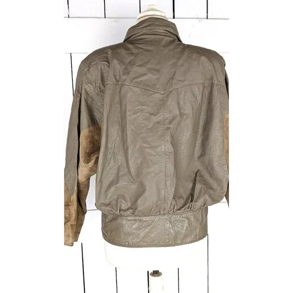 80s vintage beige brown suede and leather zipper bomber Dolman sleeve jacket